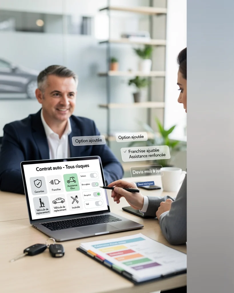 Une conseillère en assurance discute avec un client d'assurance auto